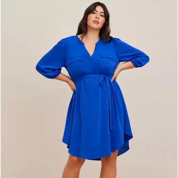 Torrid - Royal Blue Midi DressMini Studio Crepe de Chine Shirt Dress Size 3 - Picture 1 of 7